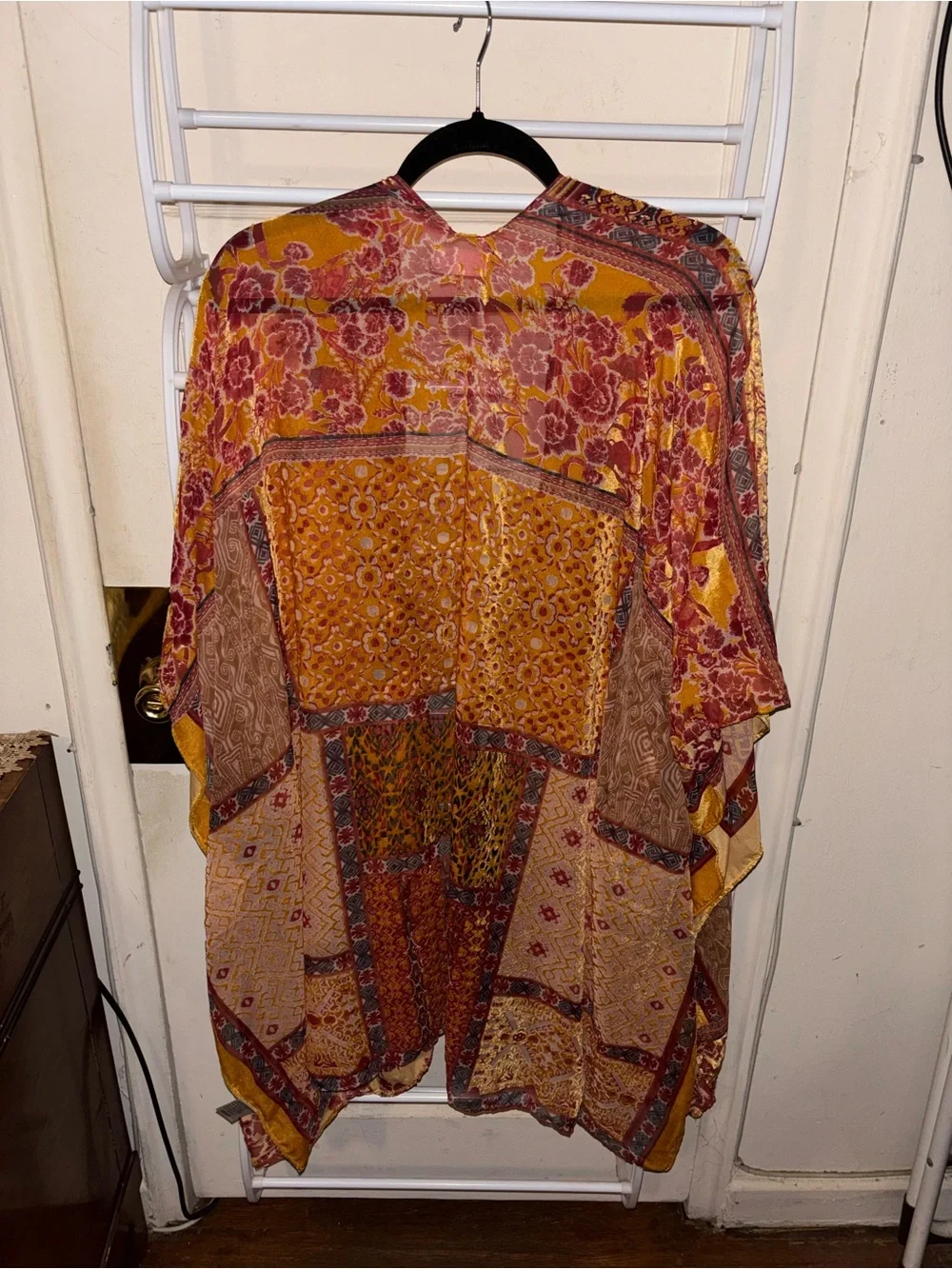 Free People Beguiled Patchwork Burnout Velvet Kimono Boho Festival Dark Romantic